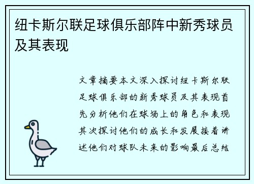 纽卡斯尔联足球俱乐部阵中新秀球员及其表现